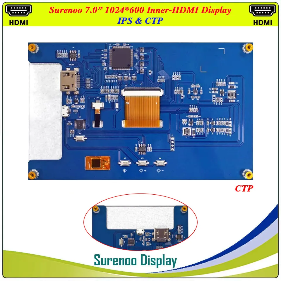 7,0 "7 pulgadas 1024*600 interior Compatible con HDMI IPS LCD módulo Monitor pantalla USB Panel táctil capacitivo para RaspBerry Pi