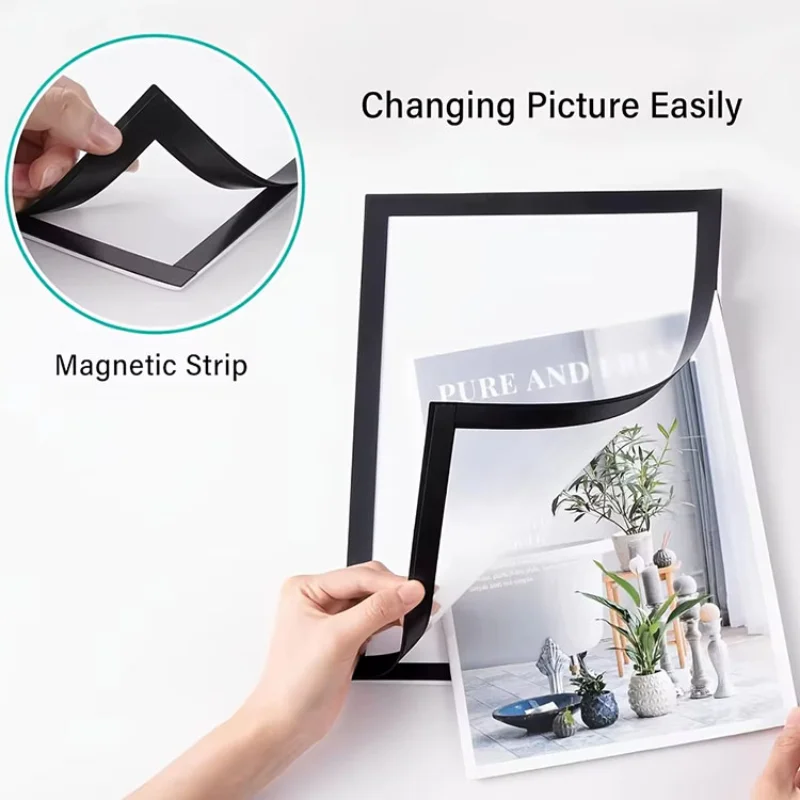Black/Golden Magnetic Picture Frame Matte Finish Removable Self-Adhesive Art Wall Sticker for Painting Certificate Display Frame