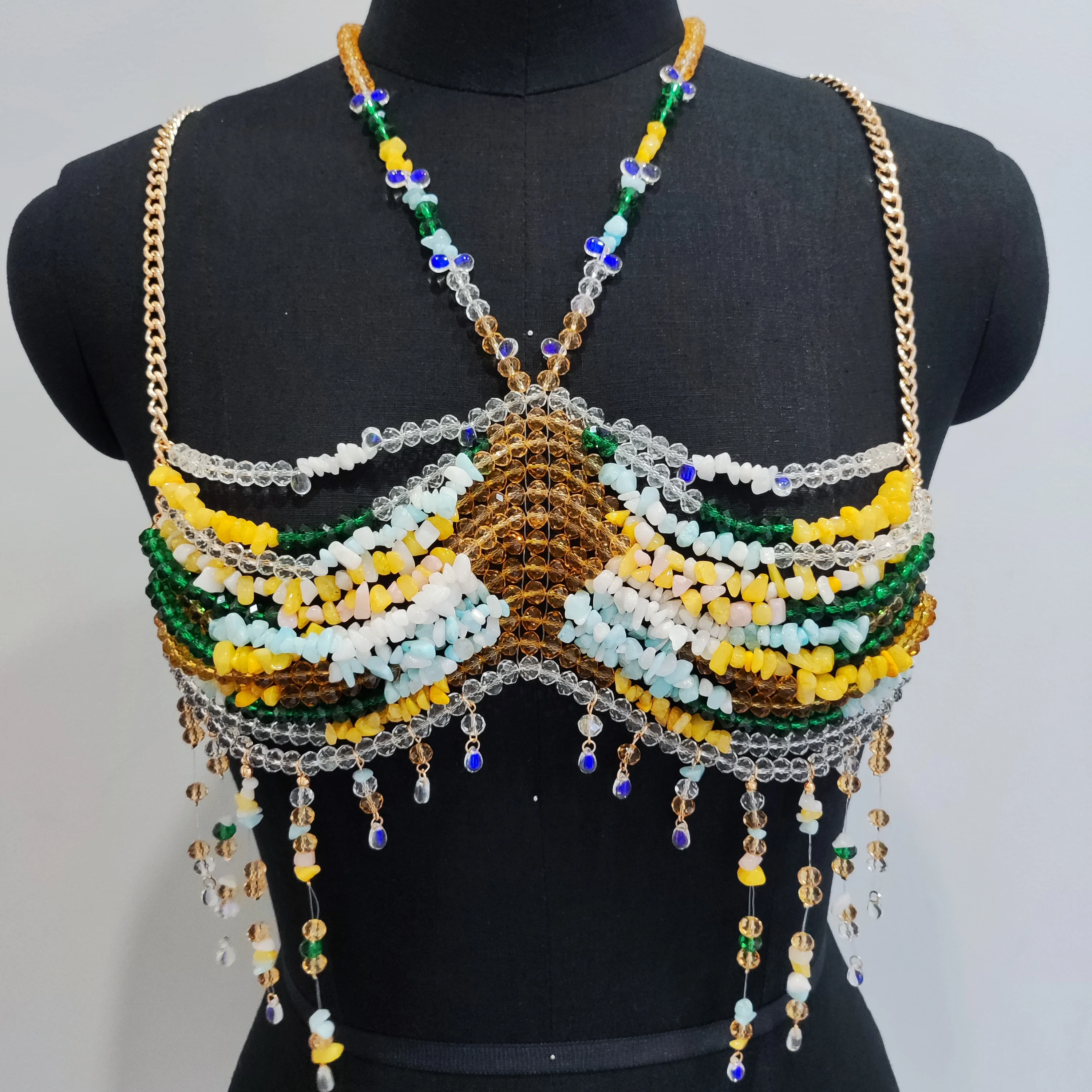 2024 Summer Stylish Beaded Bra For Women Fashionable And Popular Stone Crystal Body Chains Lady\'s Sexy Cool Top Summer Holiday