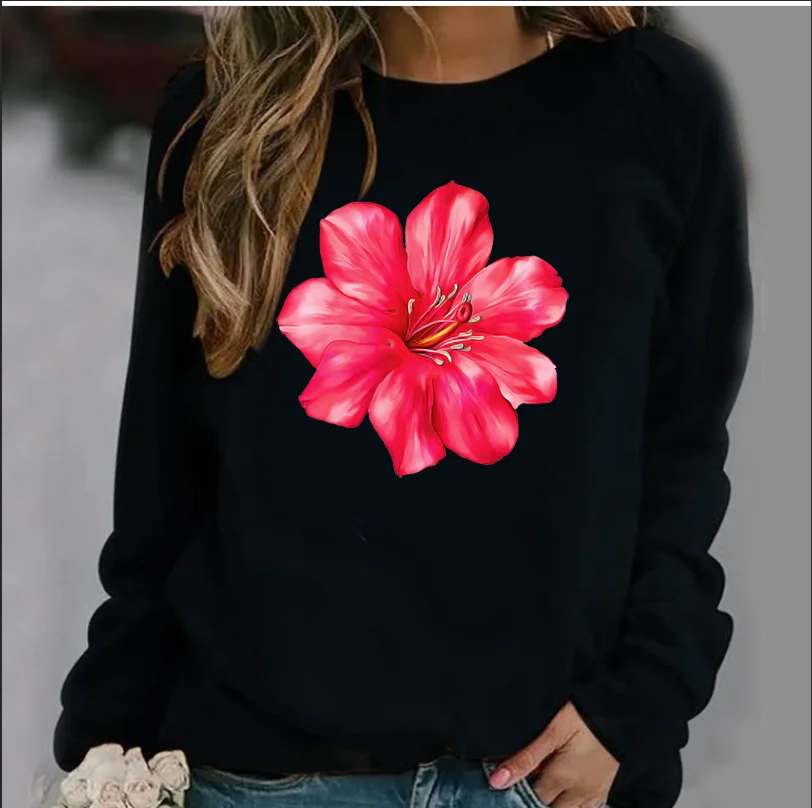 New Women's Hoodie European gorgeous flower Printed Crew-neck Hoodie Sweatshirt  Streetwear Women Aesthetic