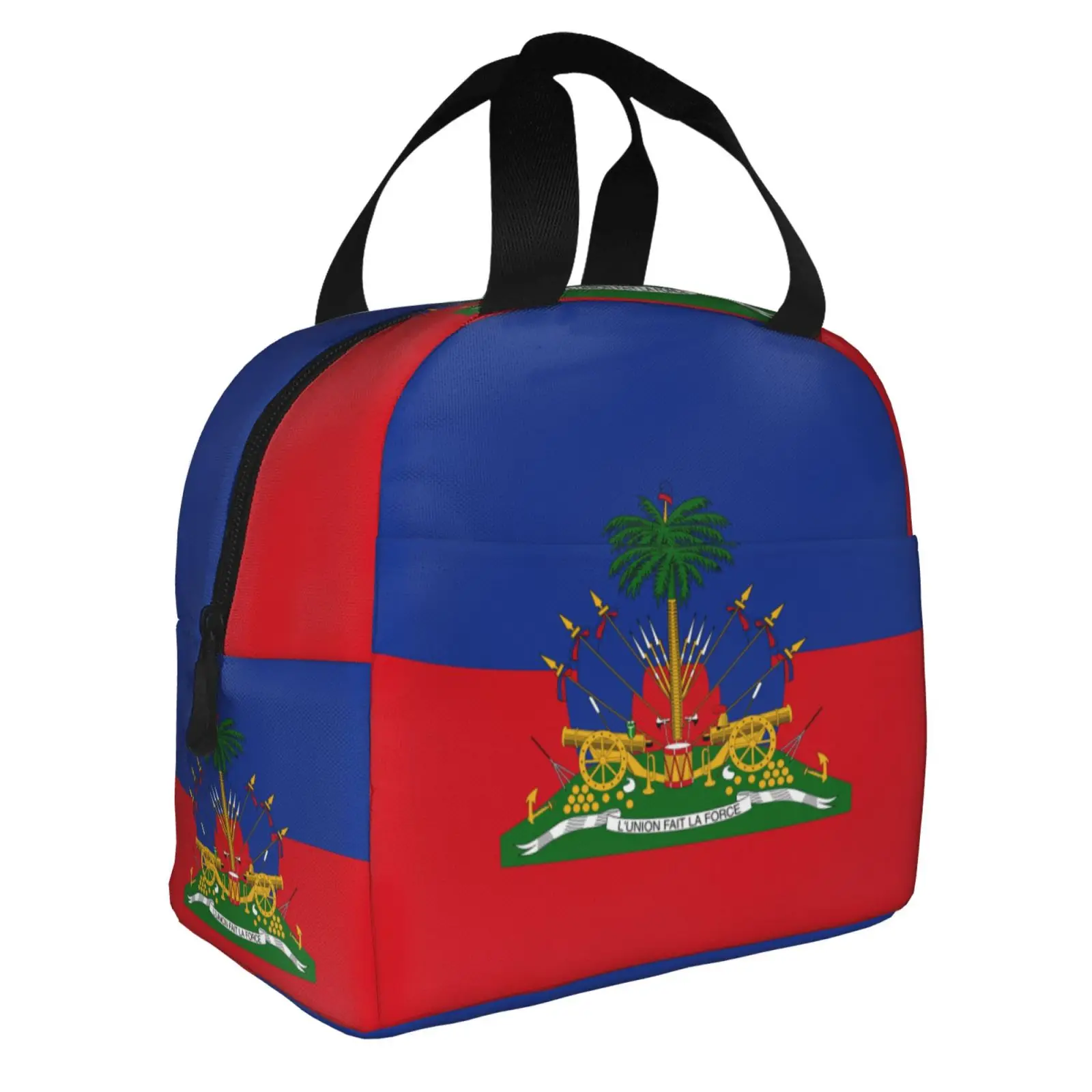 Flag of The Republic of Haiti Pattern Lunch Tote Bag Insulated Leakproof Lunch Box Container with Front Pocket for Girls Boys
