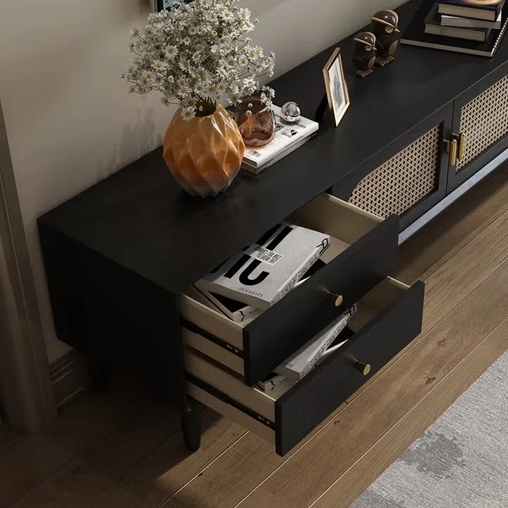 

TV cabinet living room home modern simple small apartment floor coffee table storage cabinet retro wind rattan TV cabinet HTB550