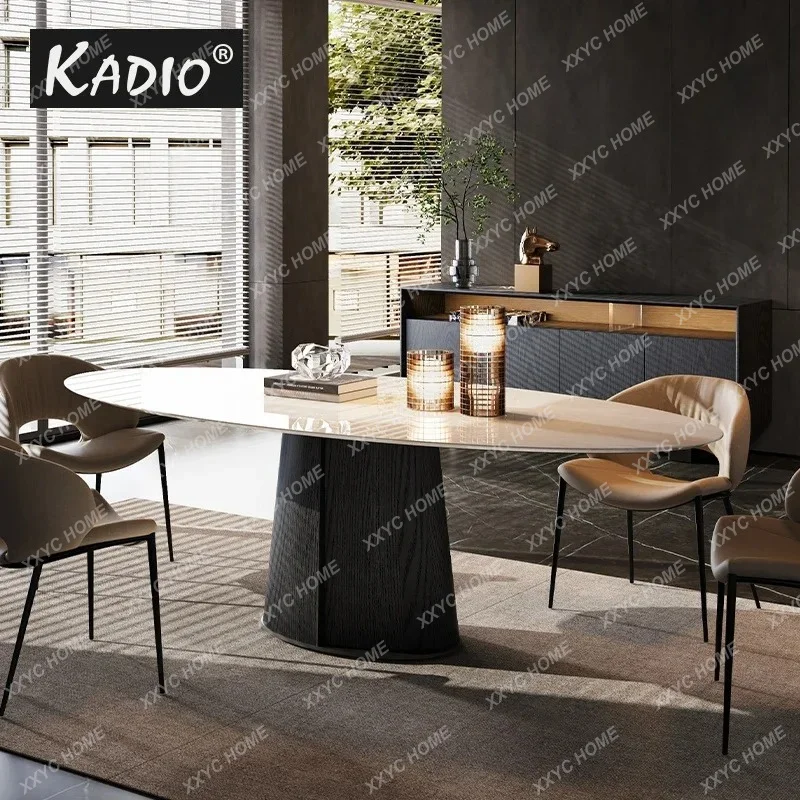 XX  light luxury/Jazz white natural stone/Modern oval solid wood dining table