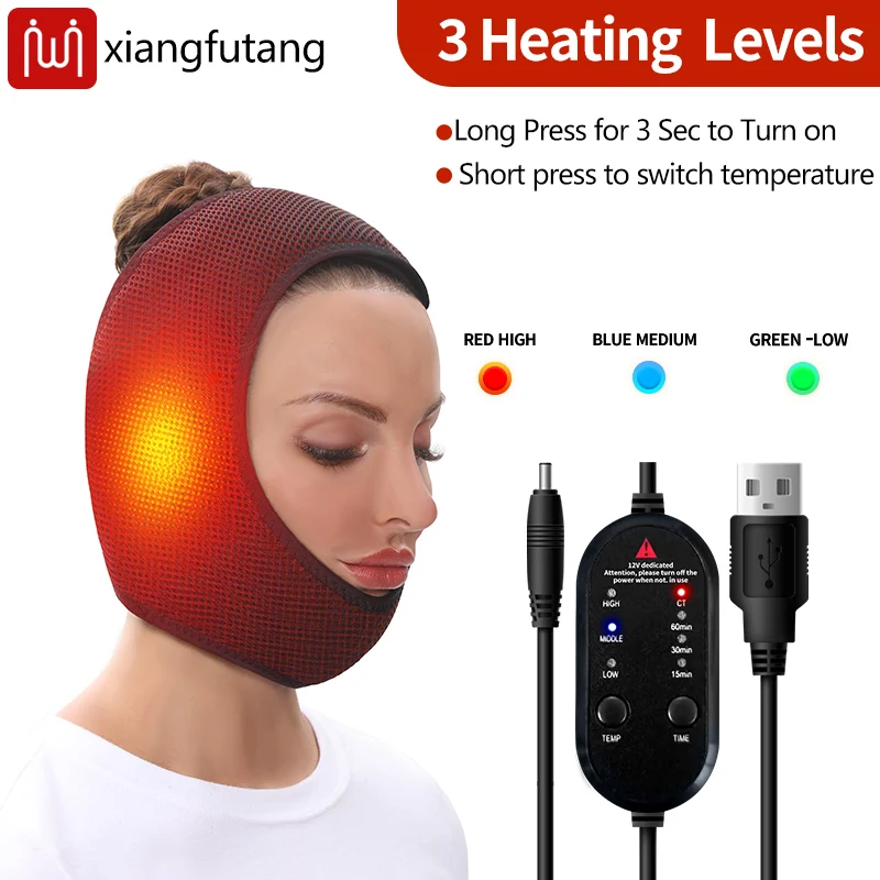 غلاف تسخين الوجه لتخفيف الفك TMJ 3 إعدادات لدرجة الحرارة والوقت USB لوحة التدفئة الكهربائية مع لحكمة الفك والذقن للوجه #1