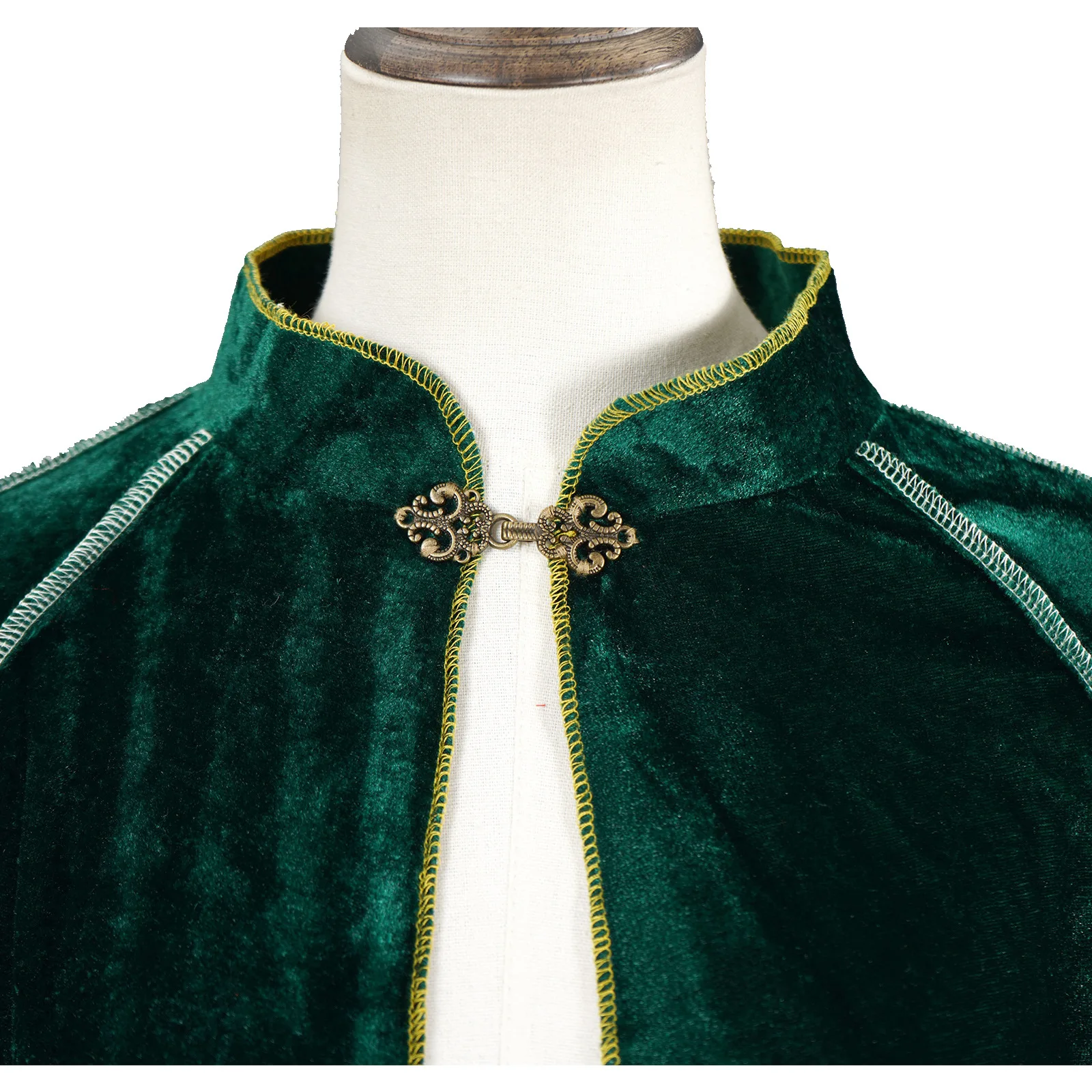 Medieval Suede Cloak Vintage Gold Trim Cape Halloween Cosplay Stage Performance Costume - view 6