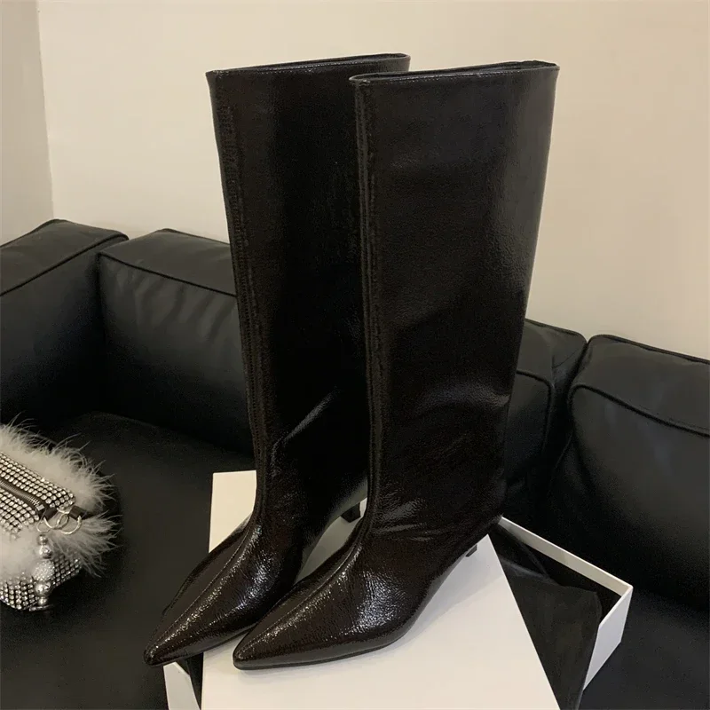 Aneikeh Autumn Winter Street Style Sexy Pointed Toe Thin Low Heels Women Knee-High Boots Casual Party Shoes Long Botas Mujer - Image 2