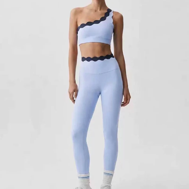 Lace Yoga One Shoulder Bra Women's Clothing Sets Shell Petals Butt-lifting Fitness Pants Outdoor Sports Sexy Yoga Outfit Set