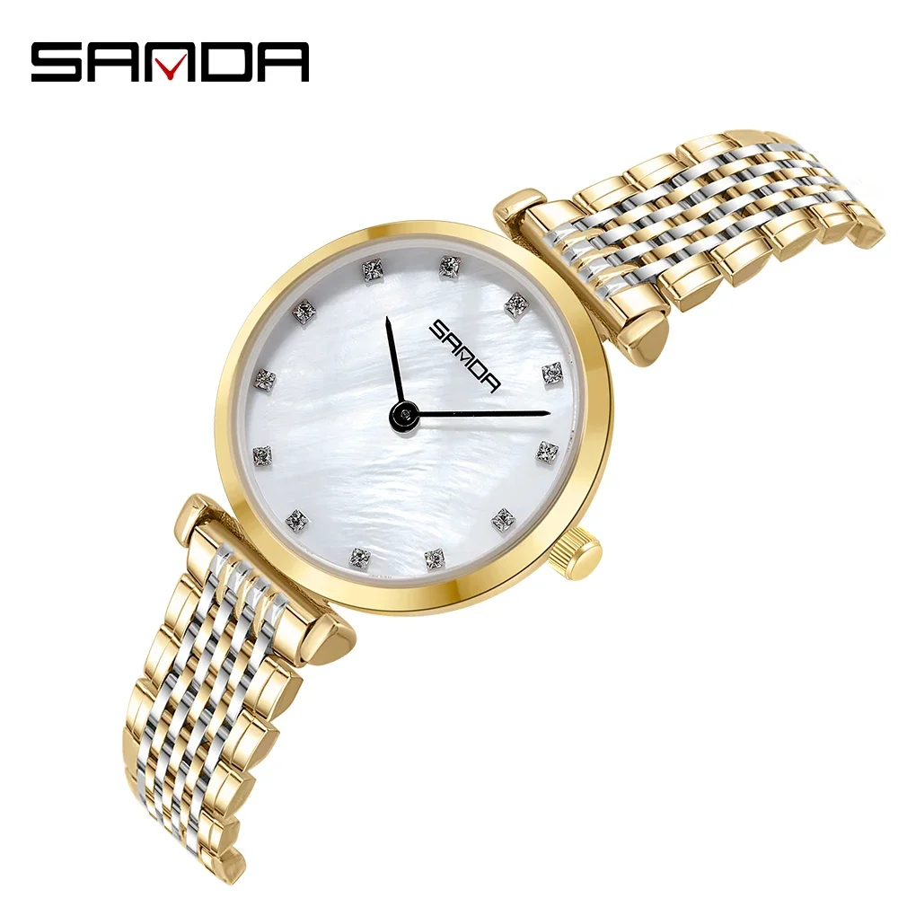 

Fashion Sanda Top Brand Women Watch Luxury Diamond Ladies Wristwatches Stainless Steel Gold Mesh Strap Female Quartz