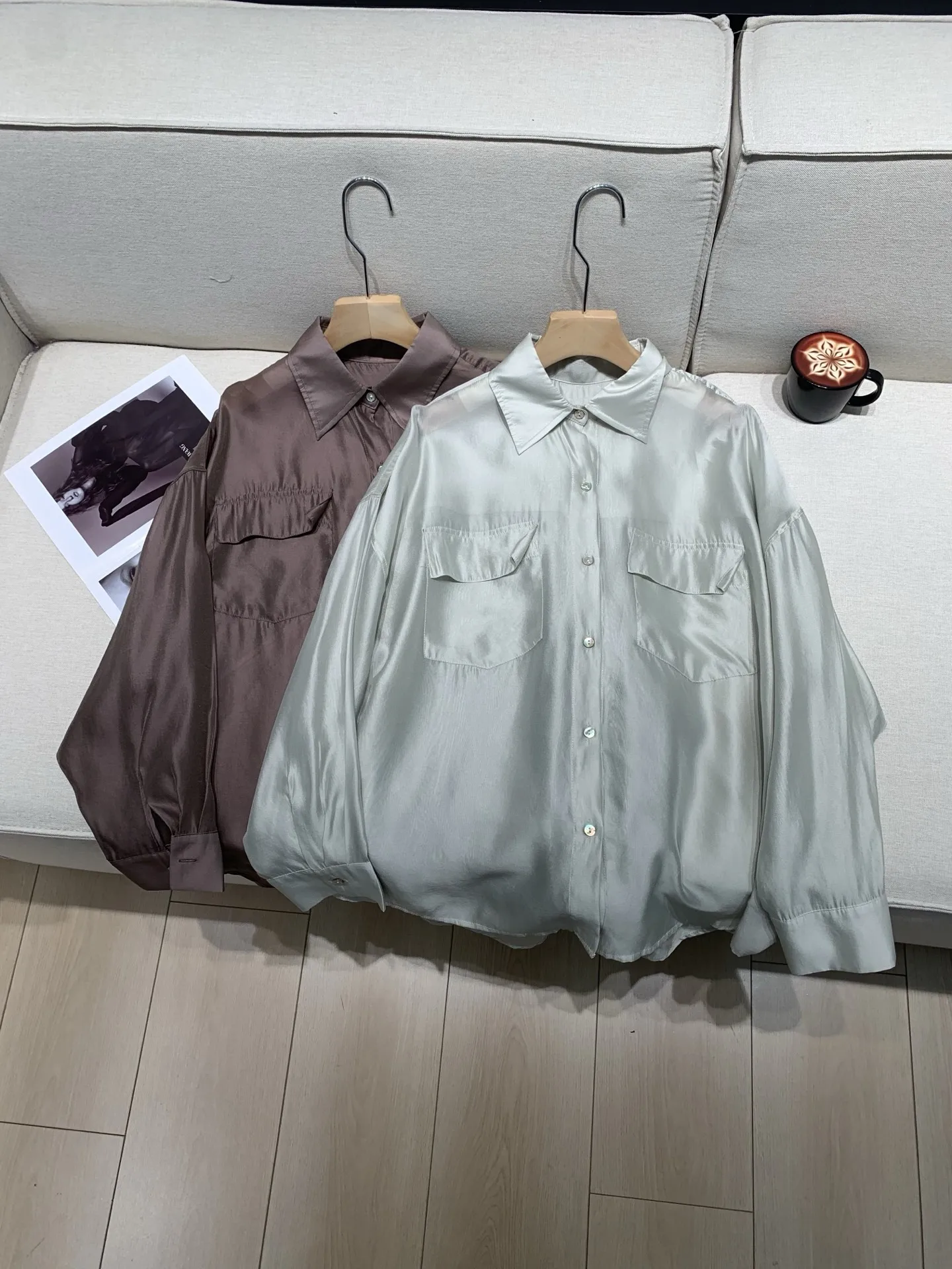 

Women Silk Blend Blouse Top Solid Color Turn-down Collar Long Sleeve Single Breasted Fashion Ladies Shirt