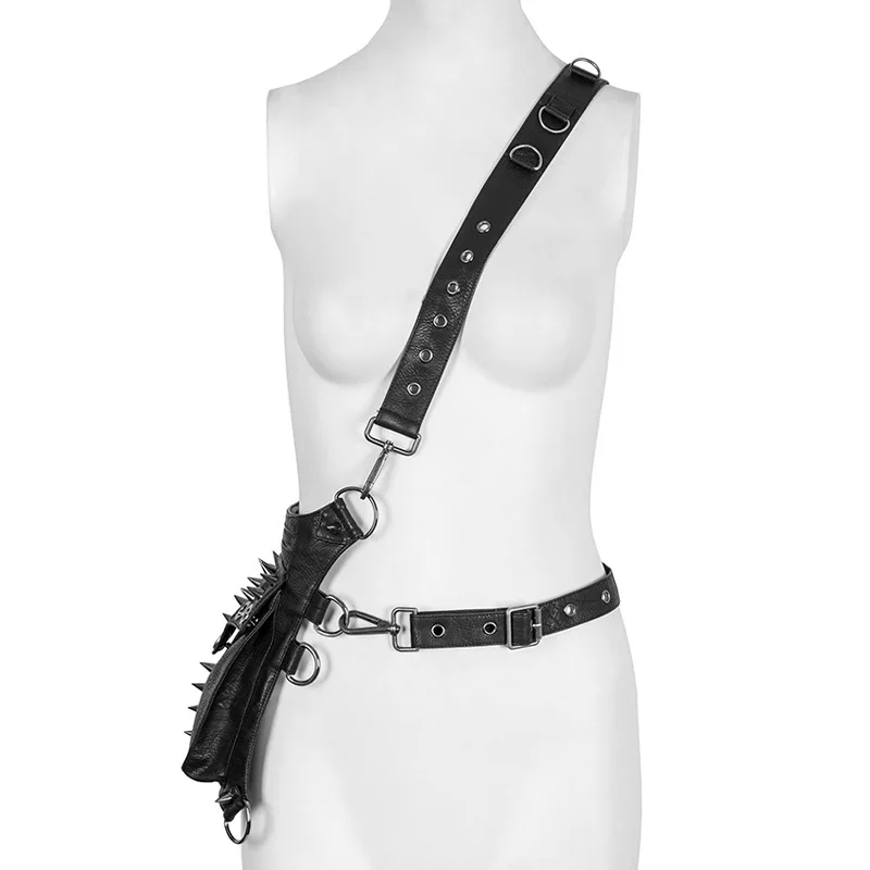 New bag woman, steampunk retro locomotive bag PU casual fanny pack, outdoor riding shoulder messenger bag woman