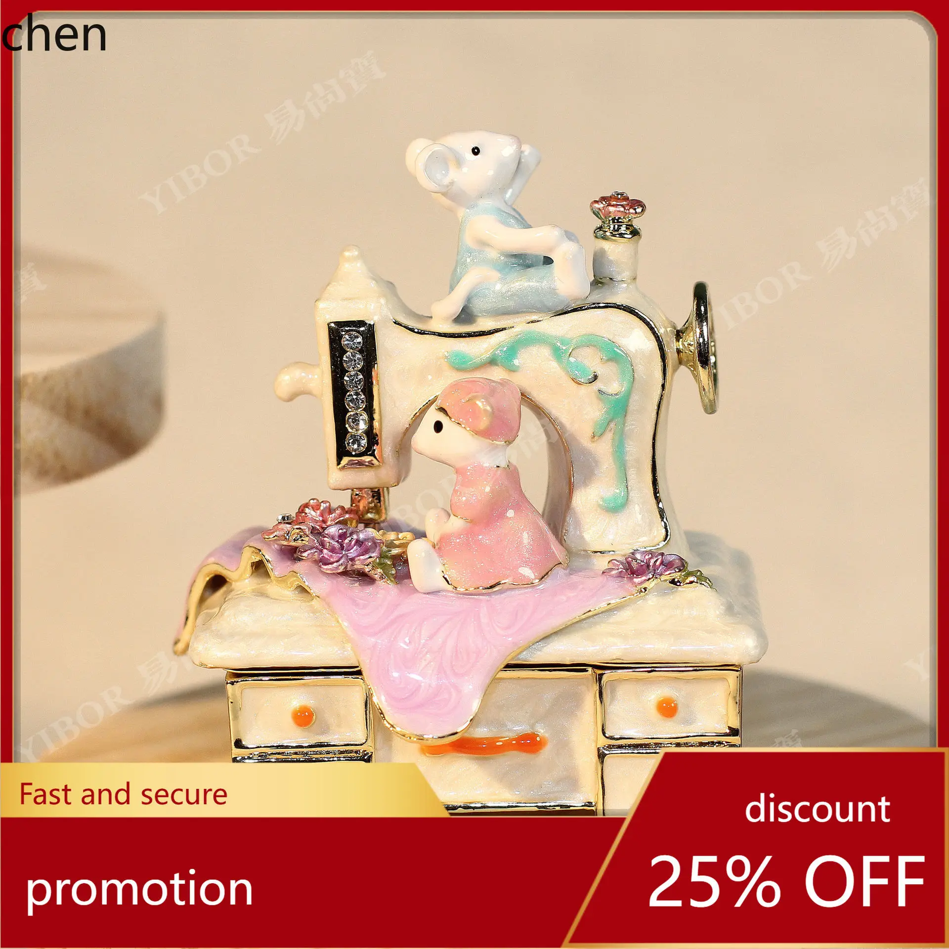 

H1 New Enamel Jewelry Box Cartoon Creative Hand-painted Craft Mouse Sewing Machine Small Ornament Gift