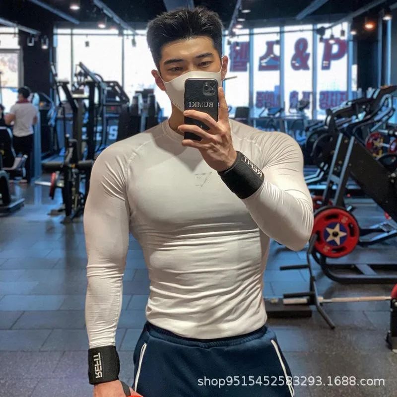 2021Autumn men's long sleeve sports T-shirt, quick drying, jogging, running, fitness, elastic, fitness long sleeve