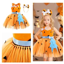 Native Cosplay Costume Kids Girls Pumpkin Tutu Dress Headband Outfits Halloween Carnival Party Suit