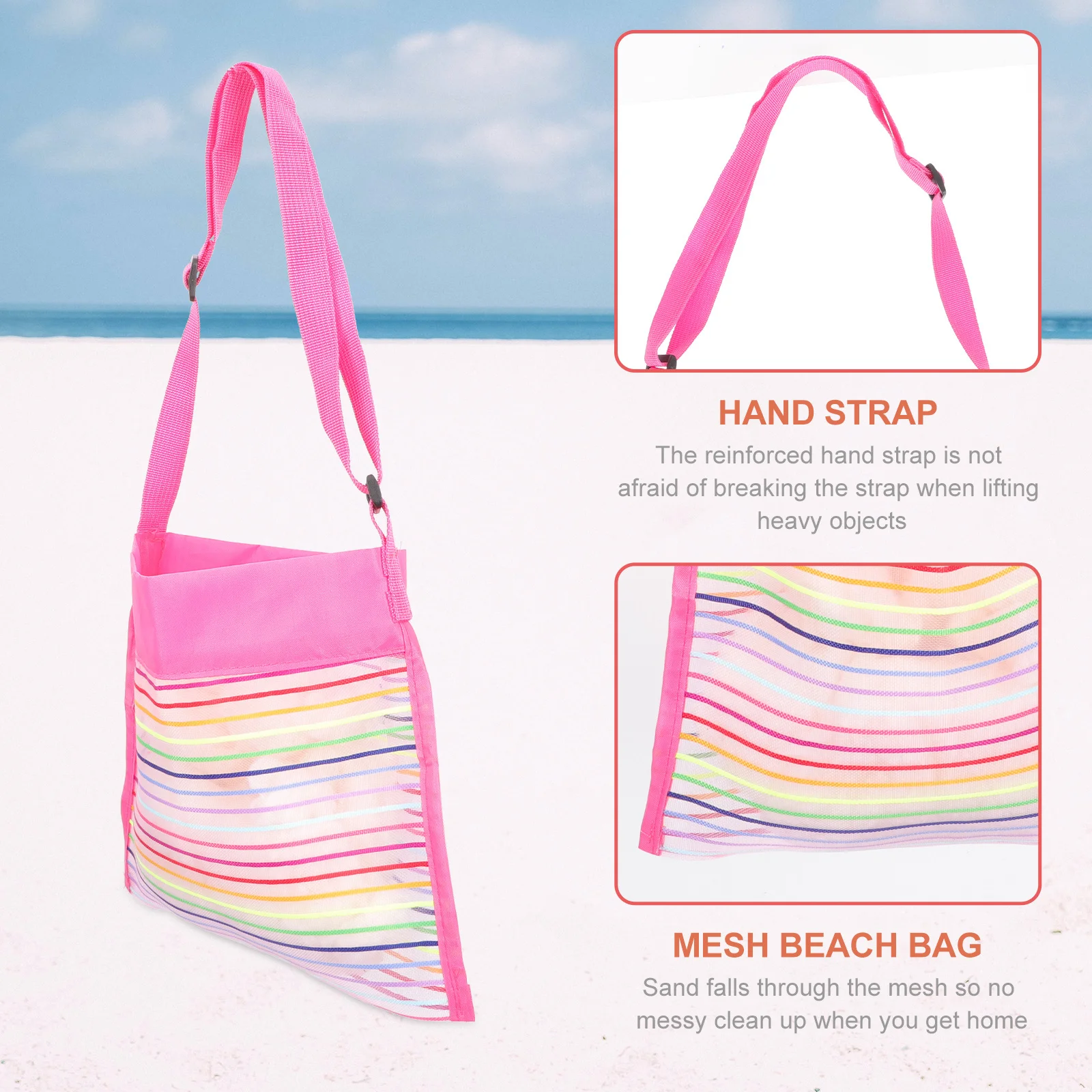 

2Pcs Mesh Beach Bag Children Storage Tote Portable Large Capacity Kids Seashell Collecting Bag Travel Swimming Sundries