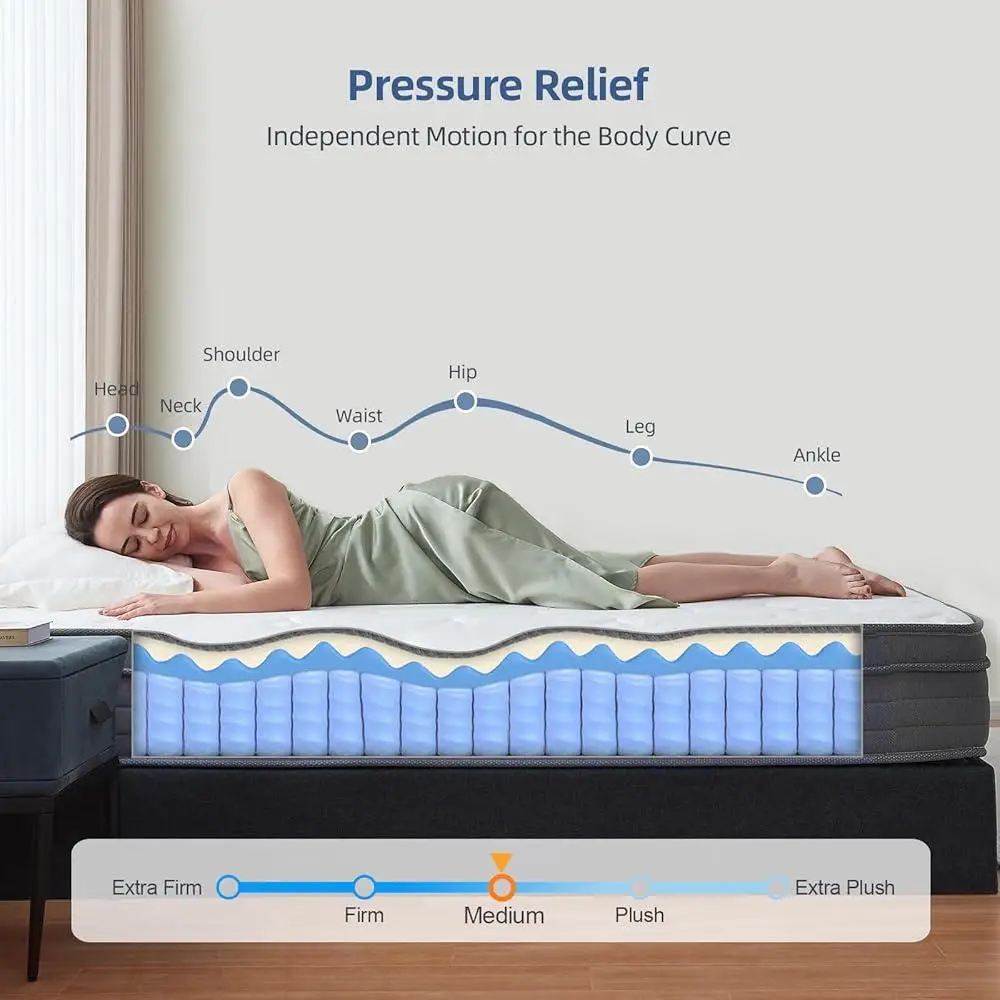10 Inch Hybrid Mattress Pressure Relief Memory Foam Pocket Spring Support Comfortable Breathable Ergonomic Sleep Experience in a
