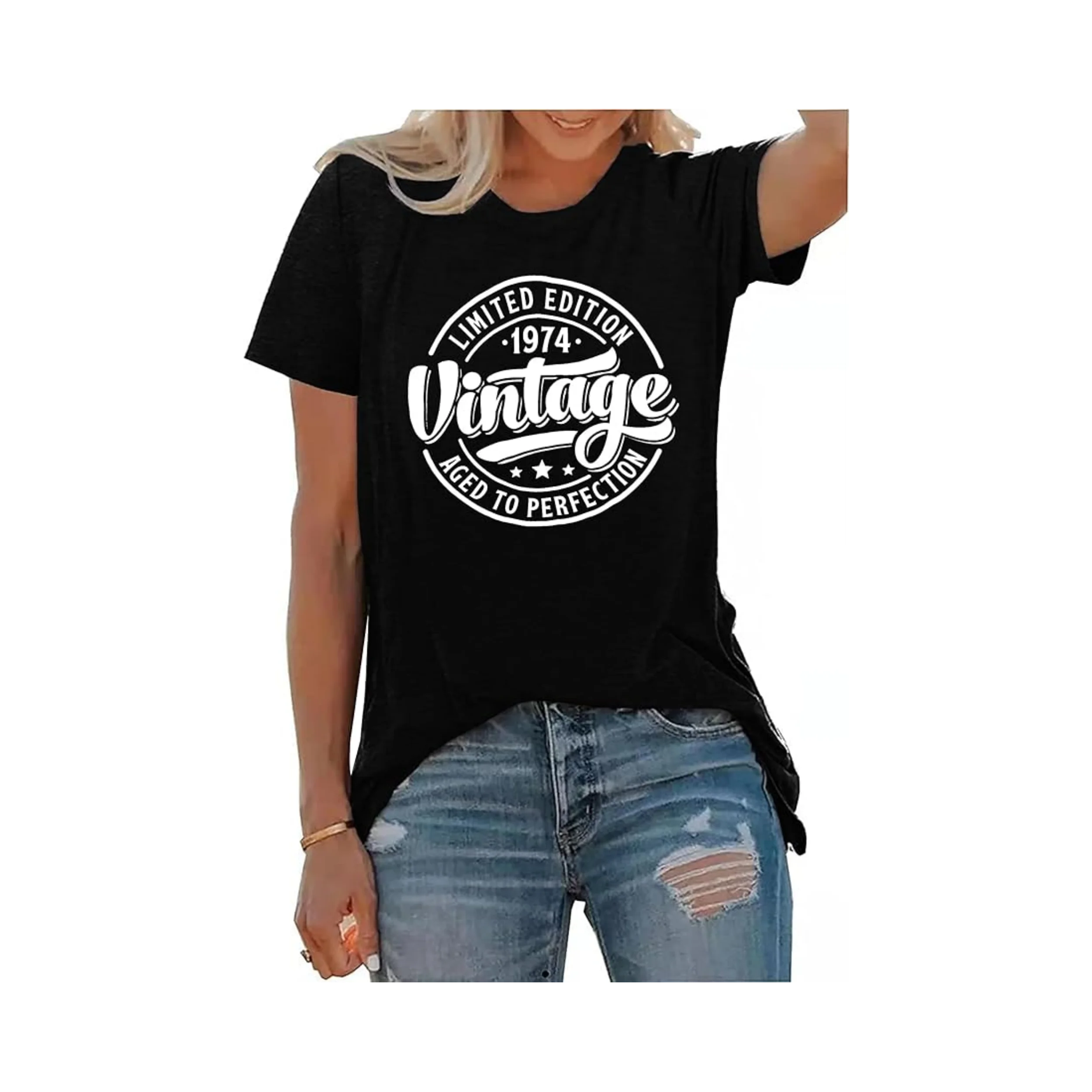 Womens Vintage 1974 Tshirts 50th Birthday Gift Shirts  Women's Crewneck High Quality Fashion Trend 100% Cotton T-Shirt 01232