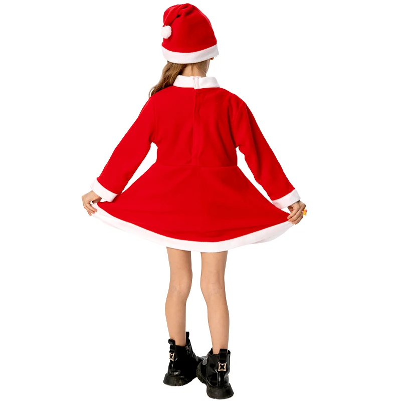 مجموعة بدلة سانتا كلوز الحمراء للعام الجديد مع قبعة أزياء تنكرية للأطفال والبنات والأطفال مجموعة فستان حفلات عيد الميلاد الفاخرة