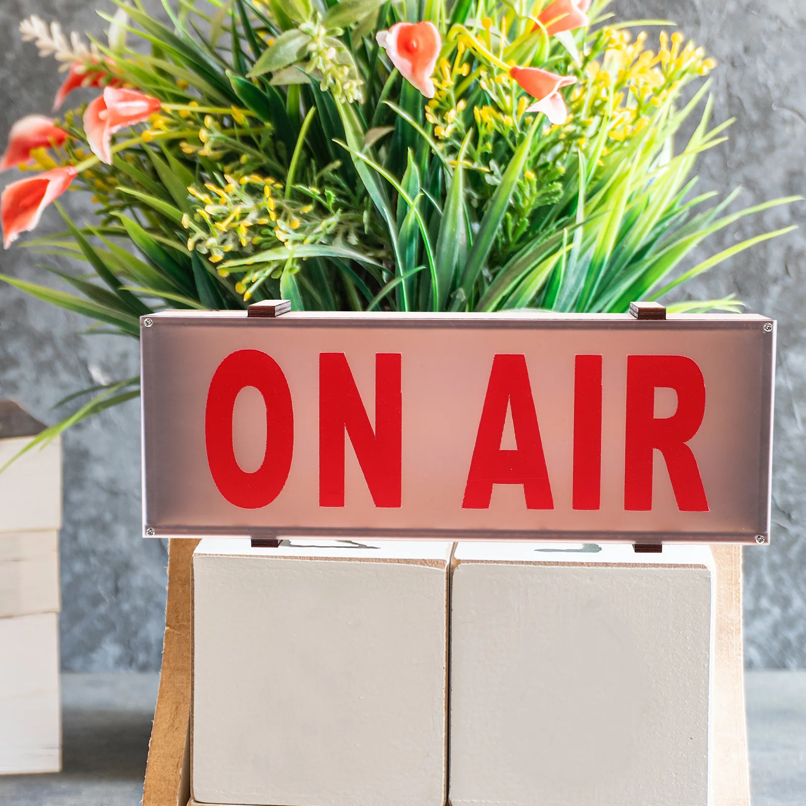 Solid Wood Light Box Night Decor Led Sign Red Color Recording Office Desk Warm Atmosphere No Glare Eye Protection