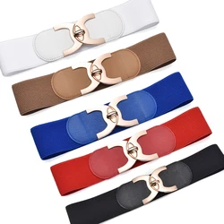Wide Elastic Belts for Women Stretch Ladies Waist Belt with Fashion Gold Buckle, Vintage Classic Plus Size Belts for Women