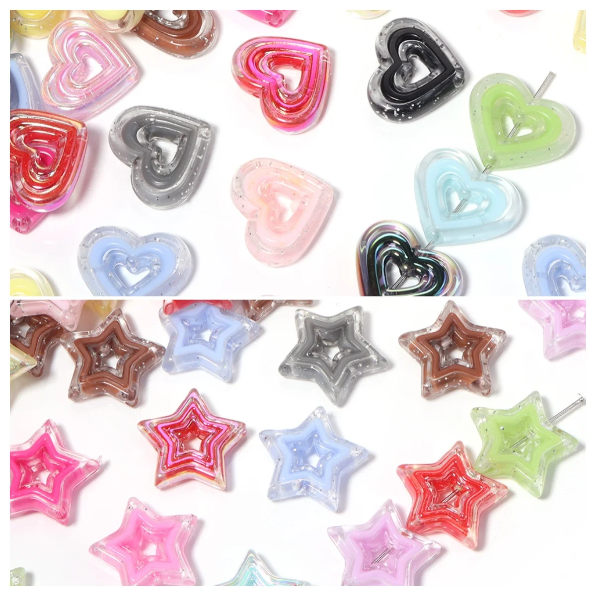 20pcs/lot Transparent Hollow Star Heart Acrylic Beads Loose Spacer Bead For DIY Keychain Phone Chain Jewelry Making Accessories
