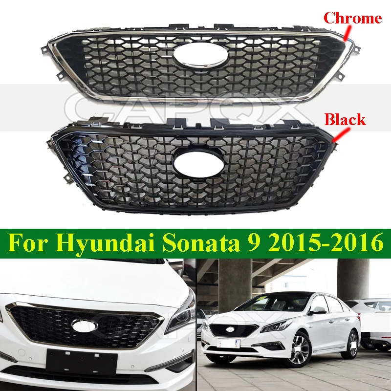 

CAPQX Front Bumper Grill Mask Radiator Grille For Hyundai Sonata 9th 2015-2016 Medium Net Racing Grills AUTO GRILLE Without Logo
