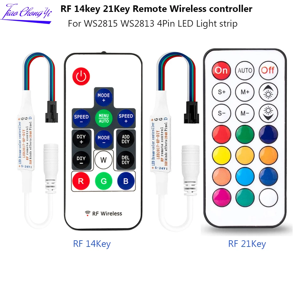 WS2815 WS2813 LED Lights Controller RF 14key 21Key DC5-24V Remote Wireless control 4Pin SM JST RGB IC Led Strip Light