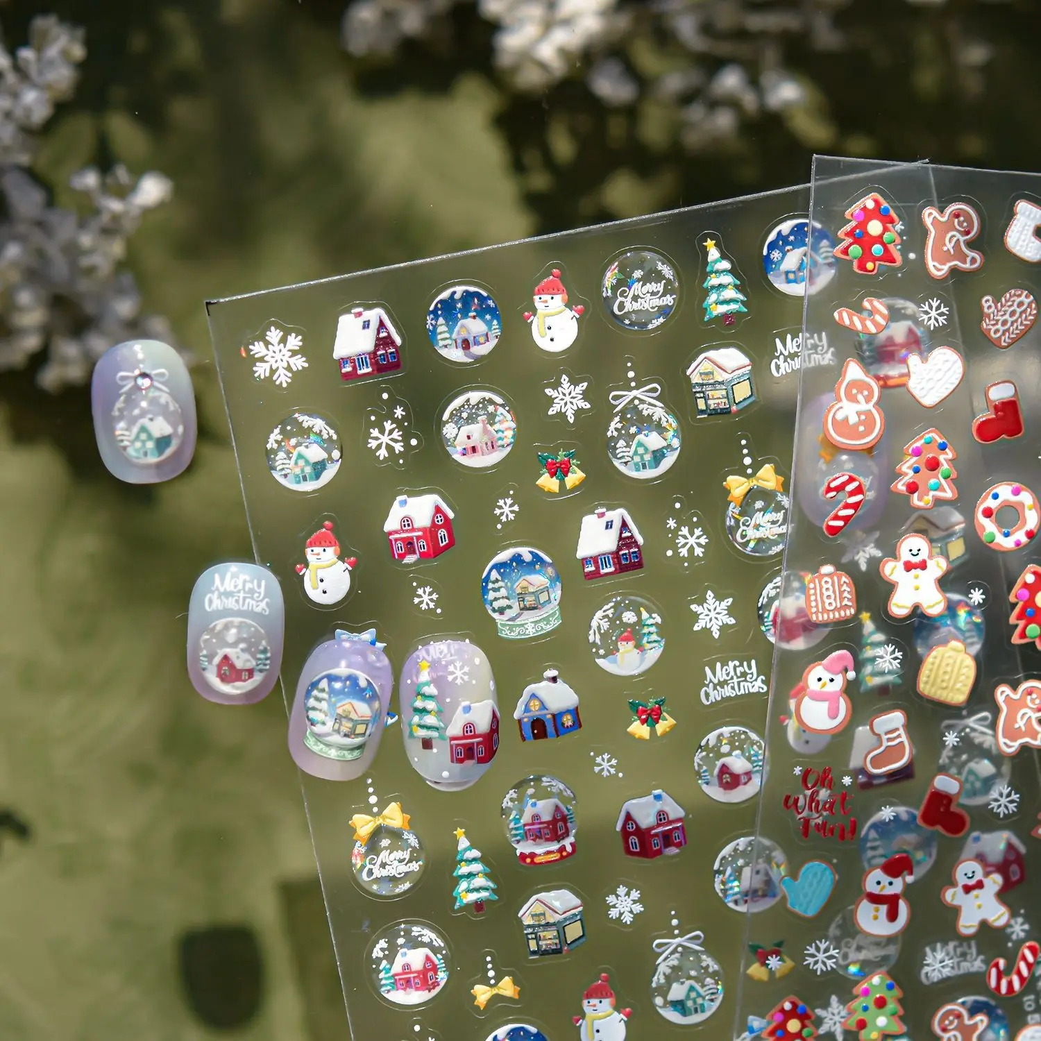 Crystal Ball Gingerbread Man 3D Nails Decoration Stickers DIY 5D Embossed Jelly Manicure Tool Decals Nail Art Christmas Stickers