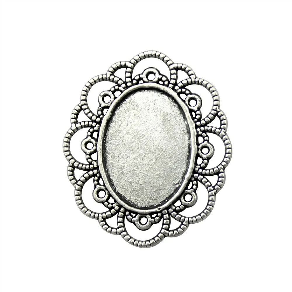 Fit 18x25mm 13x18mm 2 Colors Antique Bronze Antique Silver Color Lace Cameo Cabochon Pendant Base Setting Charms