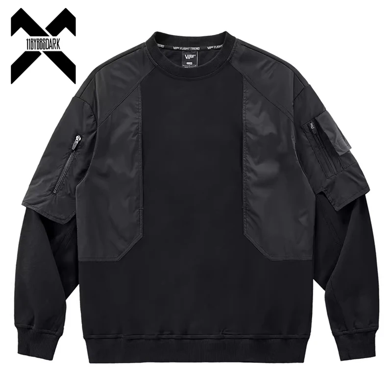 

Men Functional Sweatshirt Techwear 2023 Autumn Fashion Harajuku Patchwork Tactical Pullover Loose O-Neck Sweat Shirt Tops Men