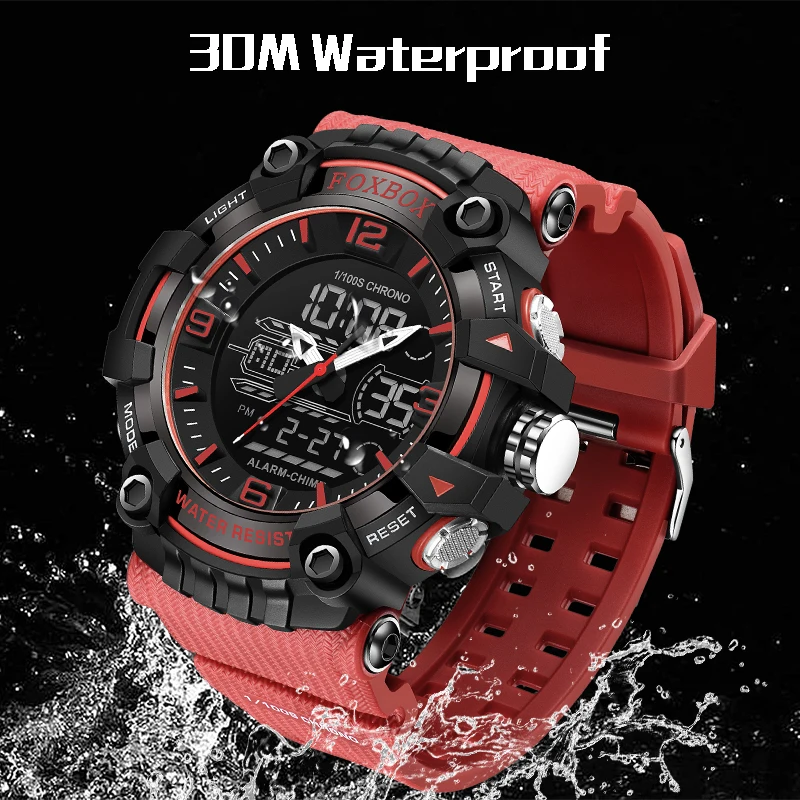 LIGE Top Brand Men Sports Watches Dual Display Analog Digital LED Electronic Quartz Wristwatches 30M Waterproof Military Watch