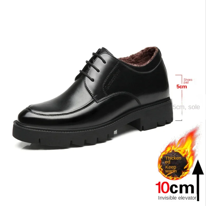 Genuine Leather Thick soled business dress shoes for men heighten shoe Height Platform Casual Party Banquet Daily Lace-up Boots