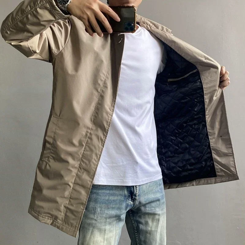 European Style Men's Formal Windbreaker Jacket Anti-Wind Waterproof Fleece Lined Coat for Winter Business Attire​