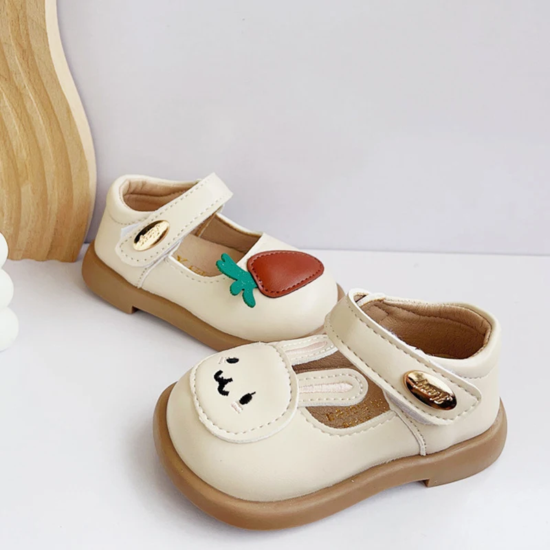 New Girls Princess Leather Shoes Fall Spring Children Cute Rabbit Single Shallow Shoes Kids Toddler Girls Shoes Flats