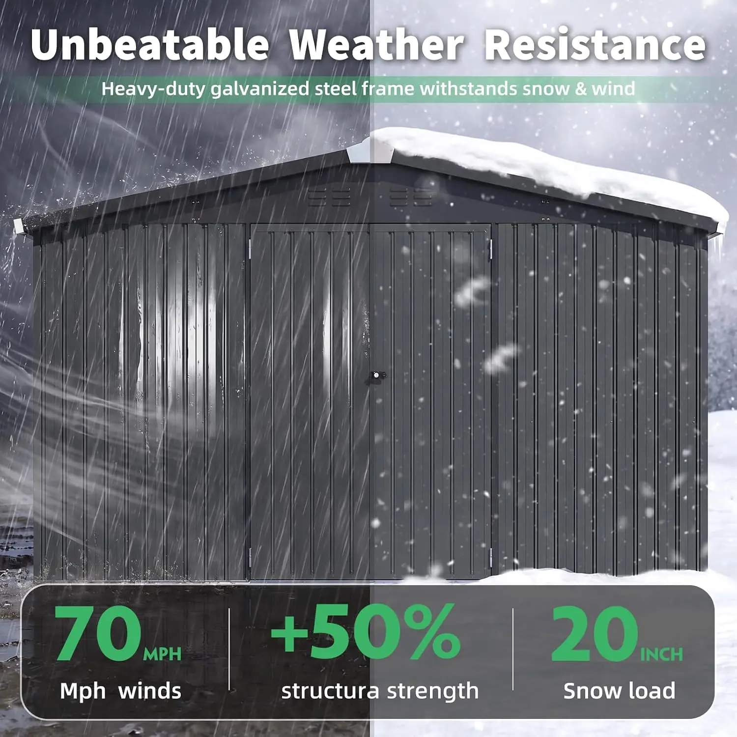12' x 12' Waterproof Metal Garden Tool Shed, Large Heavy Duty Outdoor Storage Shed with Lockable Wide Double Doors,, Customized
