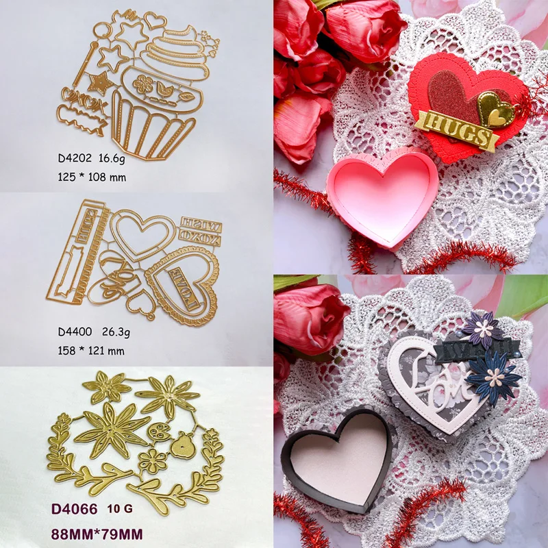 Cake Heart 3D Box Floral Wreath Metal Cutting Dies DIY Scrapbooking Card Making Embossing Die‑cuts Stencil Paper Craft Album