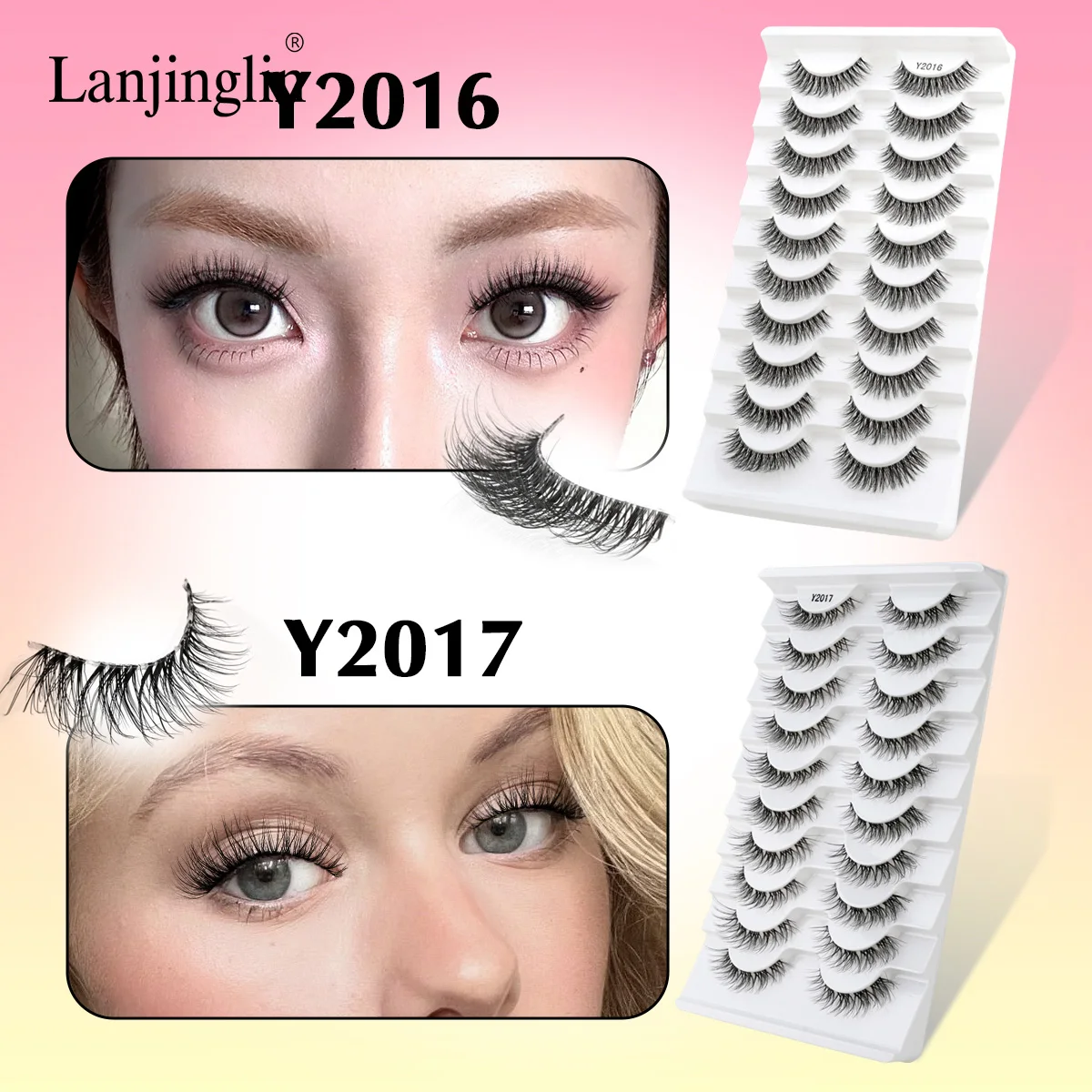 Lanjinglin 3/10 paia ciglia finte visone ciglia finte fatte a mano trucco nudo naturale croce occhi disordinati ciglia ricci 3D