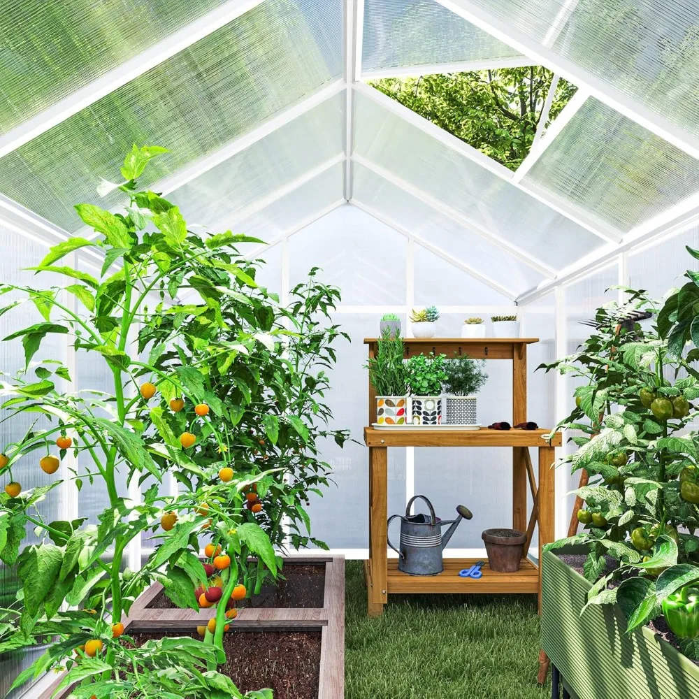 

10-foot X 6-foot Outdoor Greenhouse, Made of Polycarbonate, with Rain Gutters and Roof Vents, Aluminum Walk-in Greenhouse