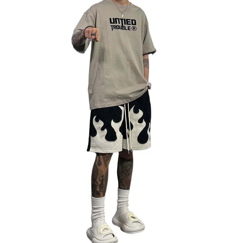 American Vintage Flame Shorts Men's Summer Trend Cityboy High