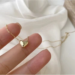 925 Sterling Silver Simple Heart Pendant Plated 14K Gold Necklace For Women Fashion Temperament Anniversary Gift Fine Jewelry