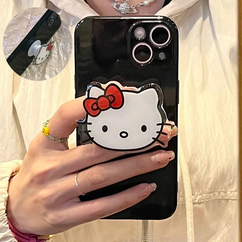 

Cute Hellos Kittys Phone Socket Holder Finger Buckle Mobile Phone Holder Drip Glue Inflatable Desktop Holder Phone Decoration