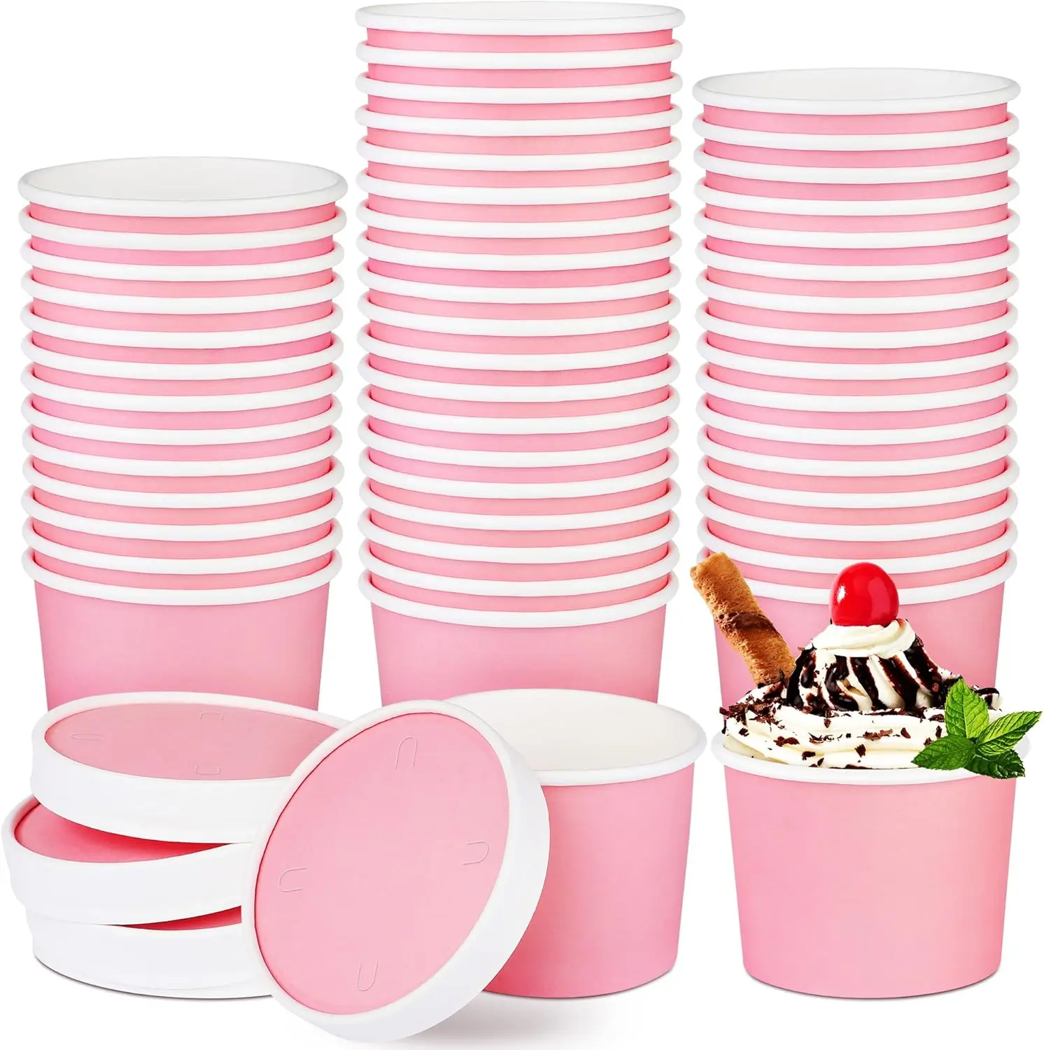 

50 Pack Ice Cream Containers with Lids 8 Ounces Disposable Soup Bowls with Lid Paper Ice Cream Sundae Cups Treat Cups wi