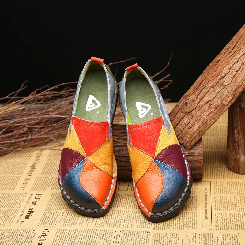 Women Loafers Patches Stitching Flat Shoes Woman Summer Flats Soft Candy Colors Genuine Leather Moccasins Loafers