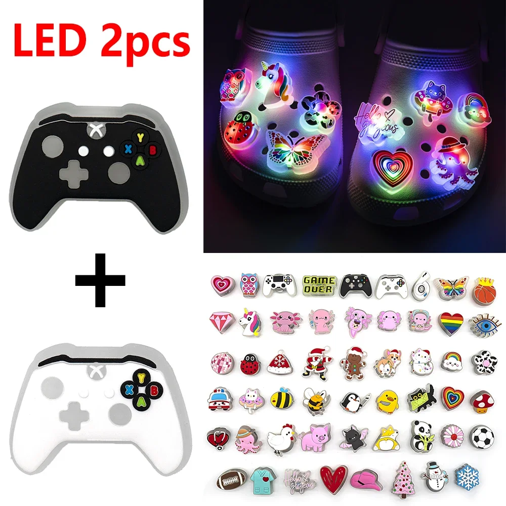 2pcs Lighted Shoe Charms Gamepad Cute Animal LED Pins Shoe Decorations for Kid Men Women Clog Glowing Sneaker Sandal Accessories