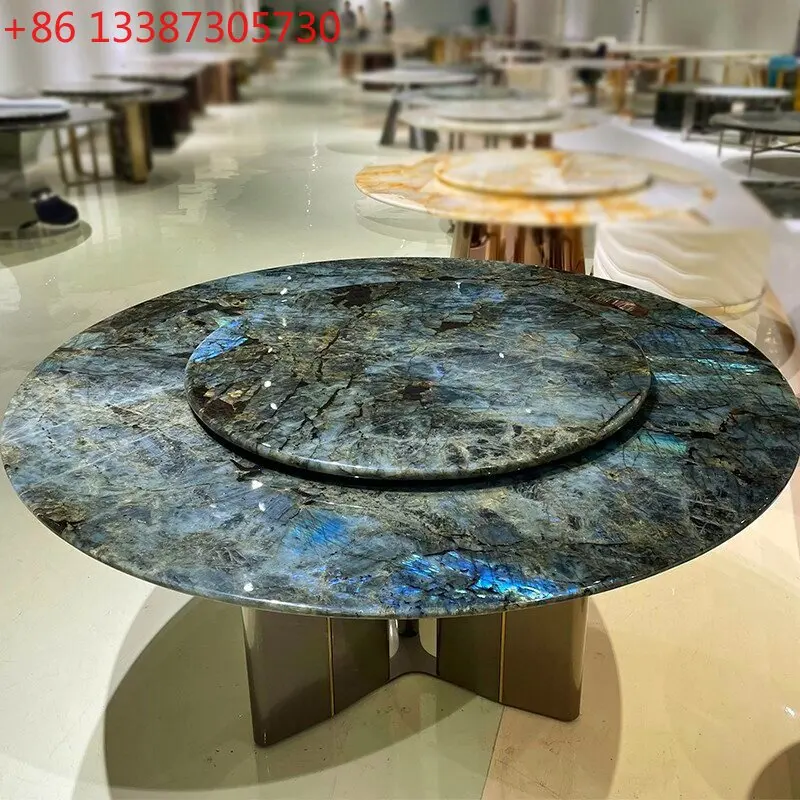 Imported natural marble sapphire blue jadeite luxury stone dining table round table