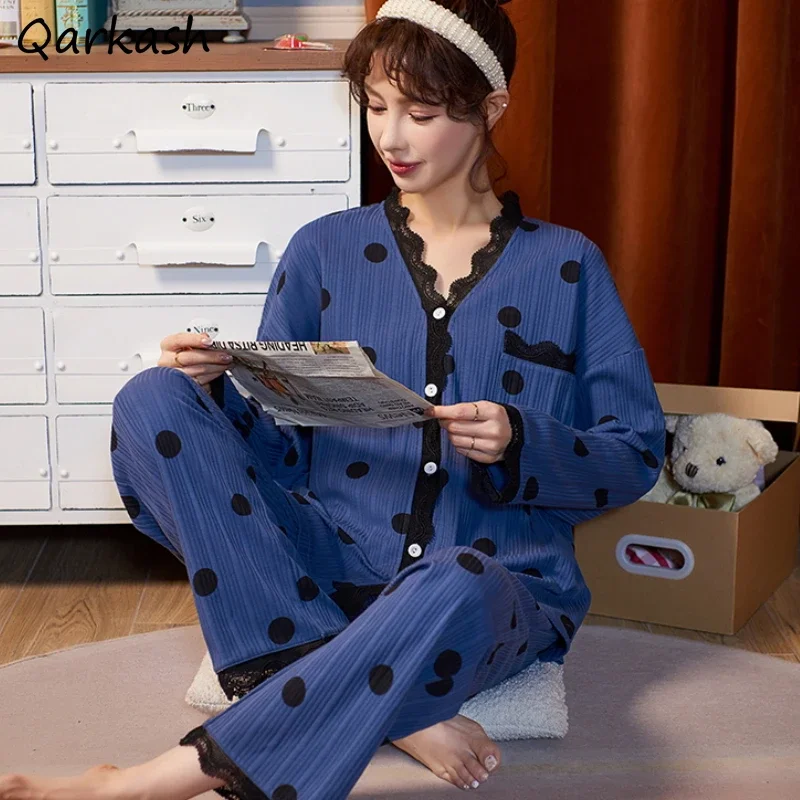 

Pajama Sets Women Nightwear V-Neck Harajuku Teen Girls Spring Casual 2pcs Homewear Daily Elastic Waist Elegant Fashion