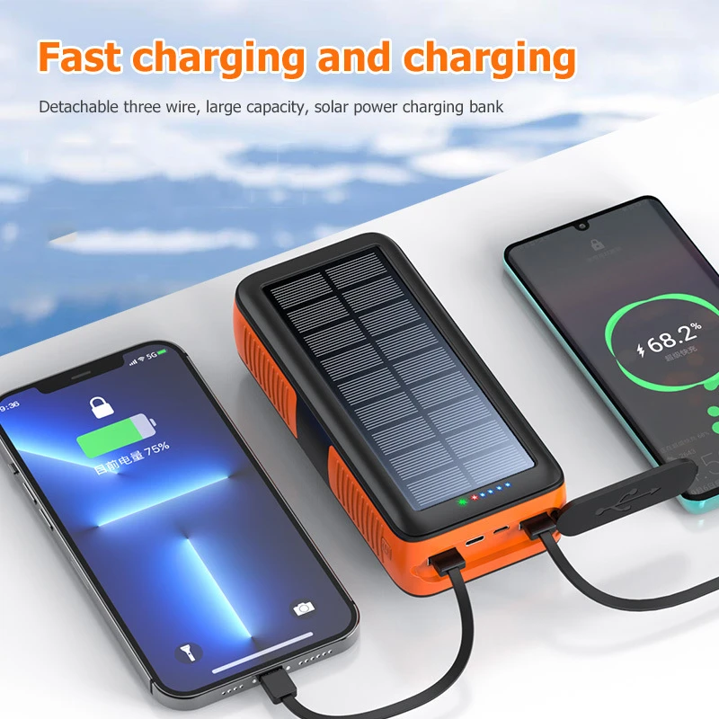 Hand Crank Charging Solar Power Bank 61200mAh Fast Charge iPhone 15 14 Samsung Powerbank with Cable External Battery Poverbank