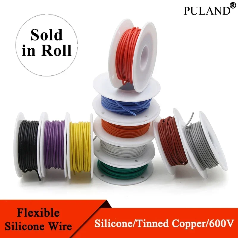 

Flexible Silicone Wire In Roll 30/28/26/24/22/20/18/16AWG Silicone Rubber Insulated Tinned Copper Heat-resistant Cable 600V Kit