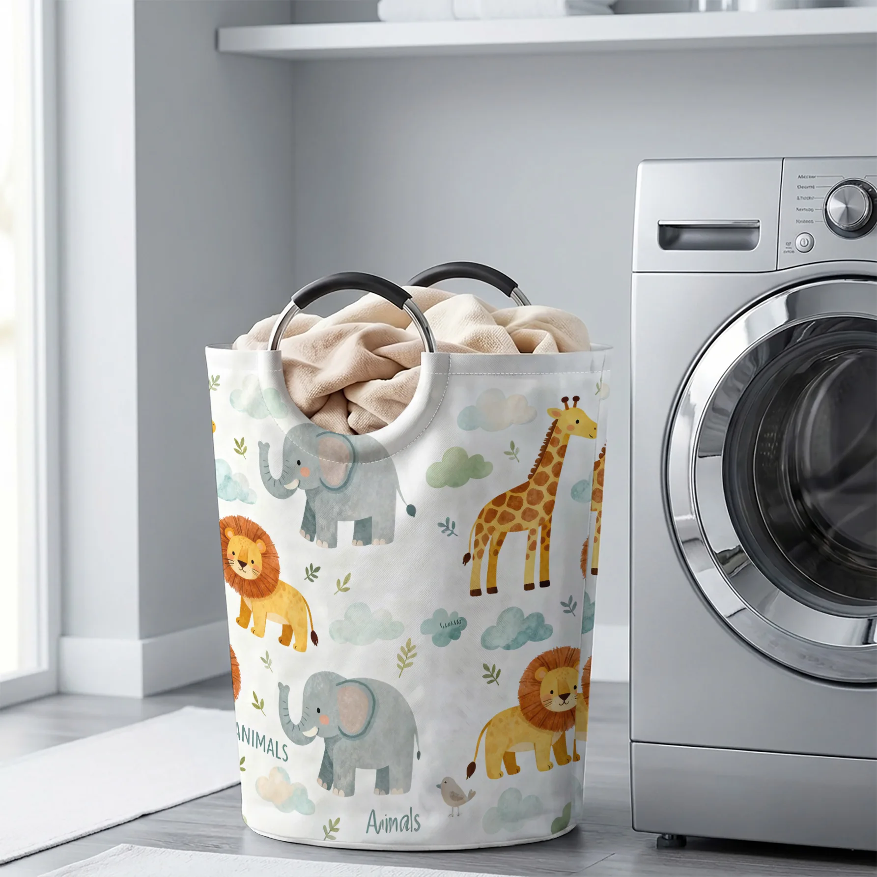 Watercolor Jungle Animals Print Handheld Storage Basket, For Laundry, Bedroom & Home Sundries Storage