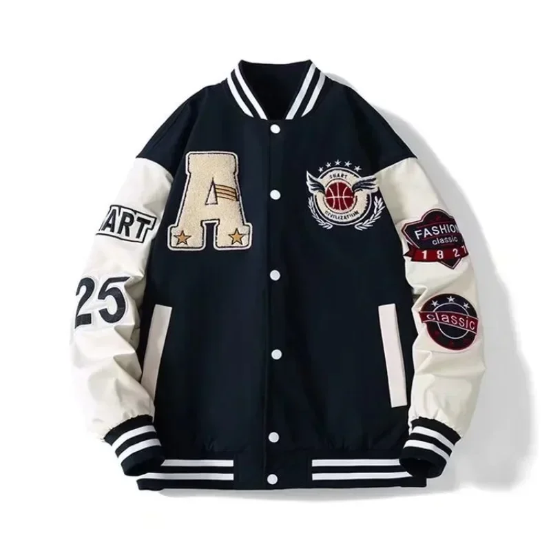 

Jackets Varsity Hip Unisex College Harajuku Leather Baseball Streetwear Jacket Letter Patchwork Bone Men Coats Women Hop Bomber