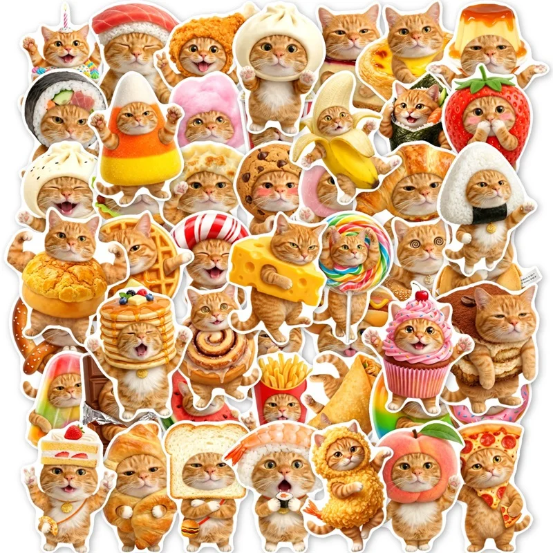 10/30/50PCS Cute Delicious Orange Cat Sticky PVC Sticker DIY Laptop Luggage Skateboard Decoration Scrapbooking for Kids